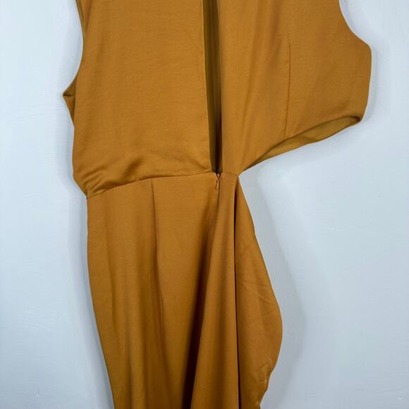 ASOS Golden Yellow Twist Front Satin Cutout Pencil Dress - Picture 6 of 11